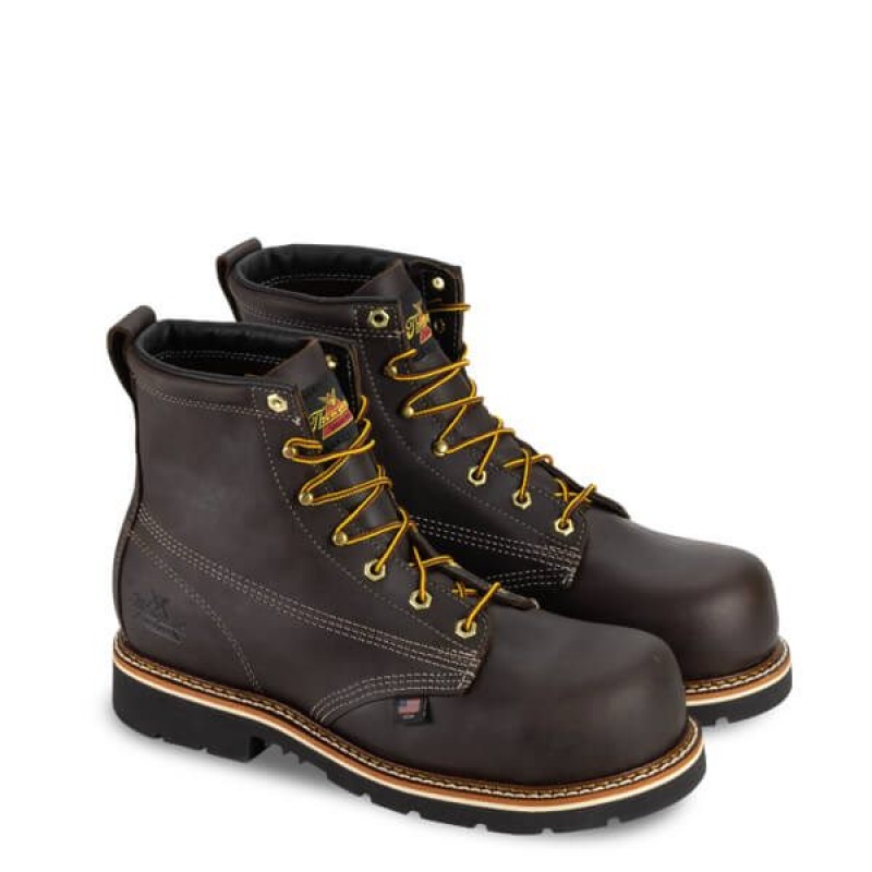 Thorogood Emperor つま先 – 6″ Briar Pitstop WORK BOOT メンズ コンポジットトゥブーツ チョコレート | FUI-5944