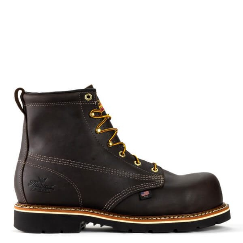 Thorogood Emperor つま先 – 6″ Briar Pitstop WORK BOOT メンズ コンポジットトゥブーツ チョコレート | FUI-5944